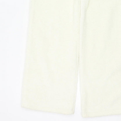White Fox Women Ivory XS Fleece Wide-Leg Jogger Trousers Drawstring