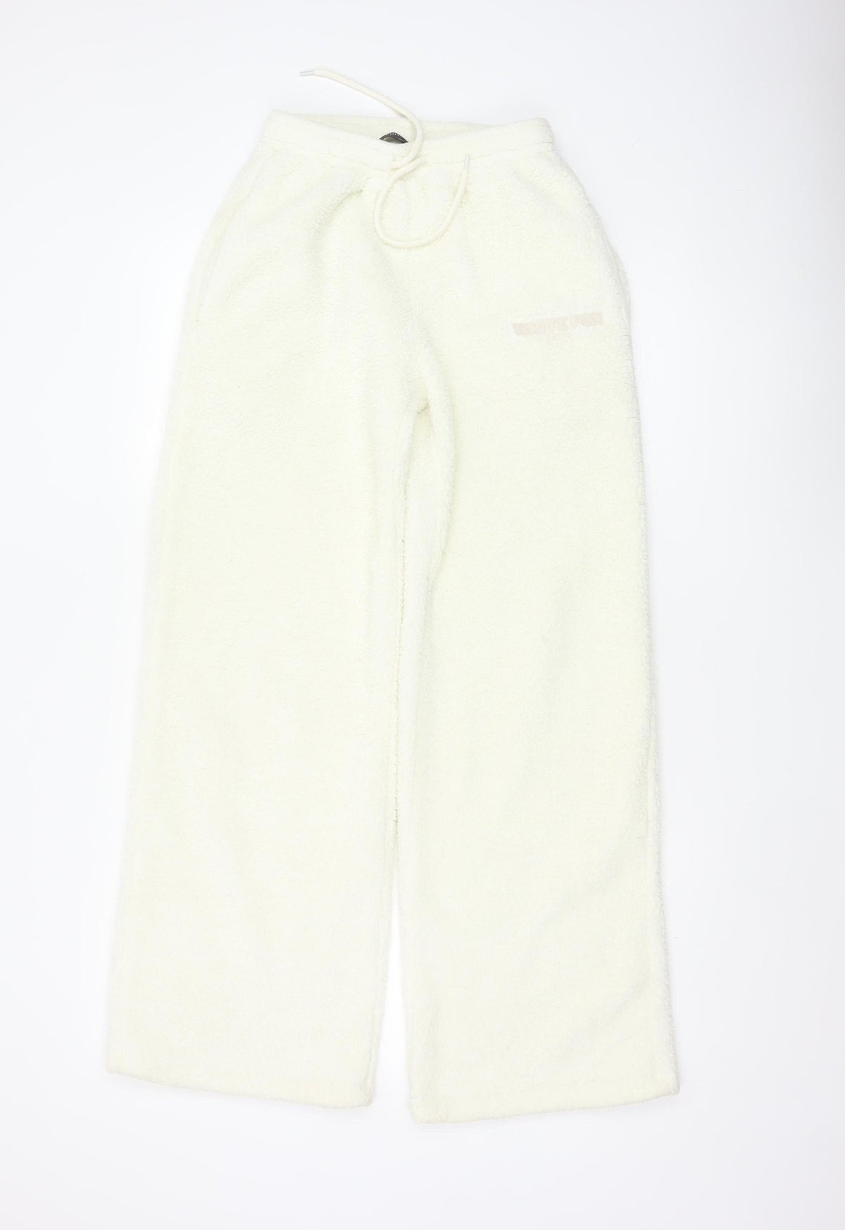 White Fox Women Ivory XS Fleece Wide-Leg Jogger Trousers Drawstring