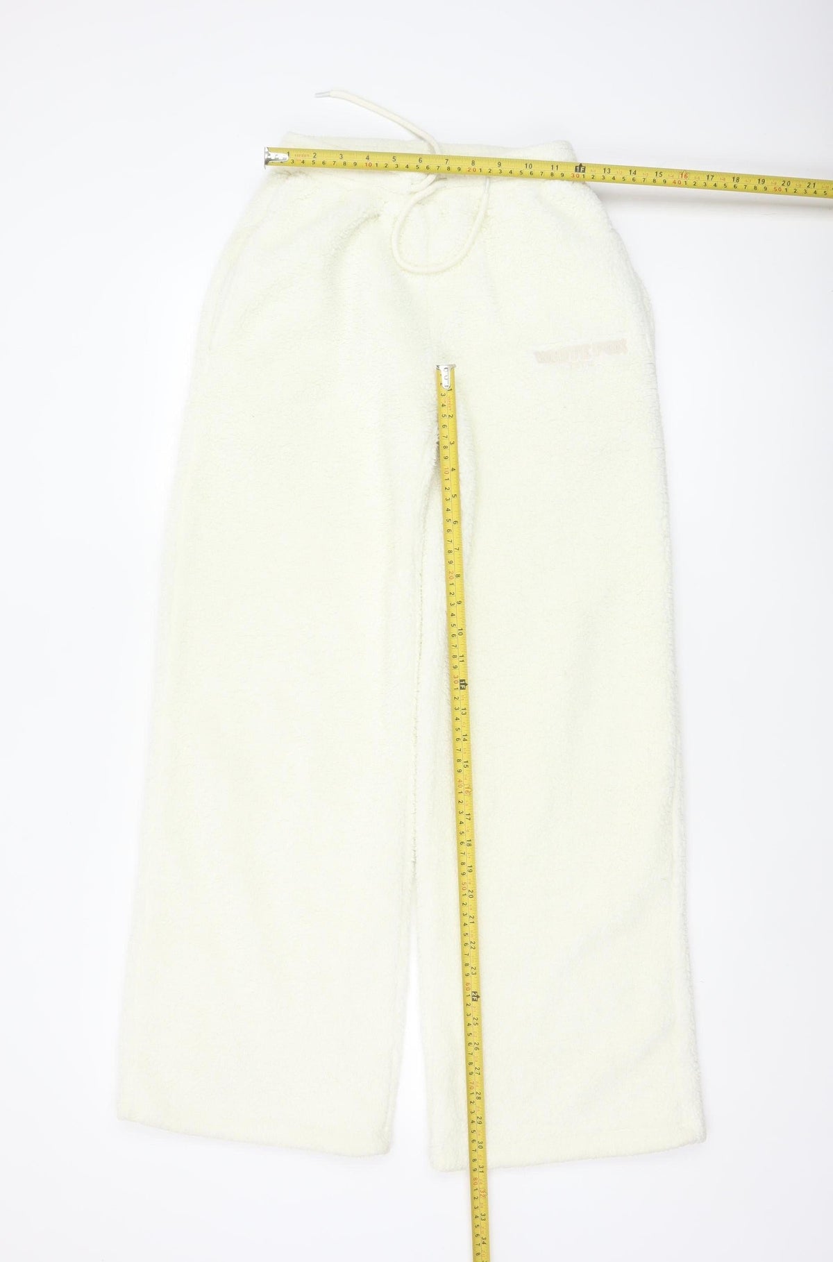 White Fox Women Ivory XS Fleece Wide-Leg Jogger Trousers Drawstring