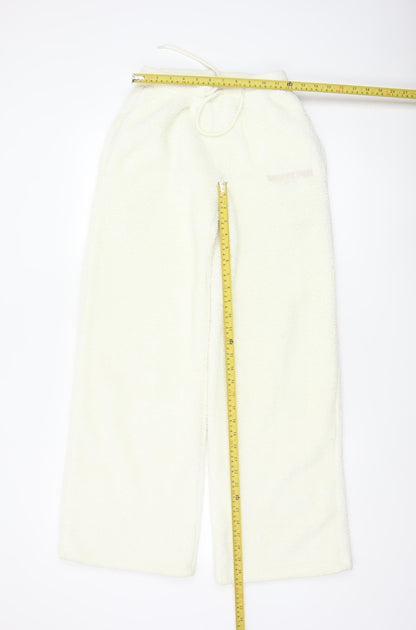 White Fox Women Ivory XS Fleece Wide-Leg Jogger Trousers Drawstring
