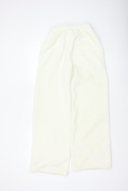 White Fox Women Ivory XS Fleece Wide-Leg Jogger Trousers Drawstring