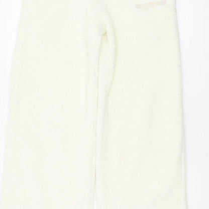White Fox Women Ivory XS Fleece Wide-Leg Jogger Trousers Drawstring