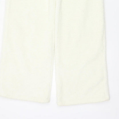 White Fox Women Ivory XS Fleece Wide-Leg Jogger Trousers Drawstring