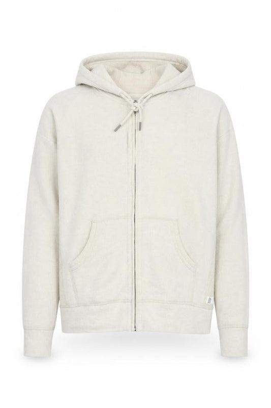 Front view of Fat Face Men's Ivory M Full Zip Hooded Fleece Hoodie Pockets