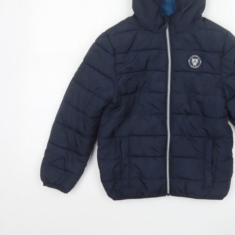Studio Boys Blue 7-8 Years Hooded Puffer Jacket Quilted Fleece Lined