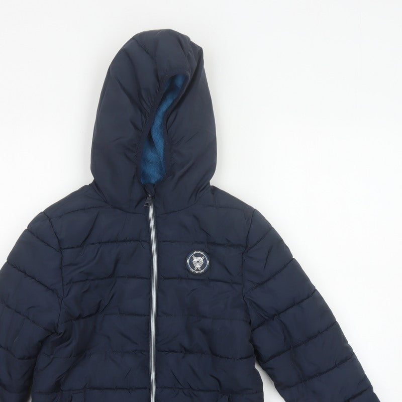 Studio Boys Blue 7-8 Years Hooded Puffer Jacket Quilted Fleece Lined