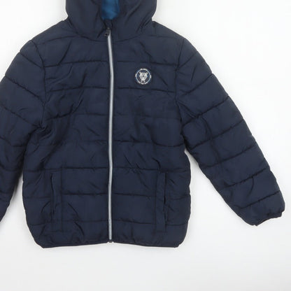 Studio Boys Blue 7-8 Years Hooded Puffer Jacket Quilted Fleece Lined