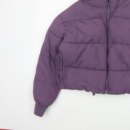 Monki Women Purple S Cropped Hooded Quilted Puffer Jacket