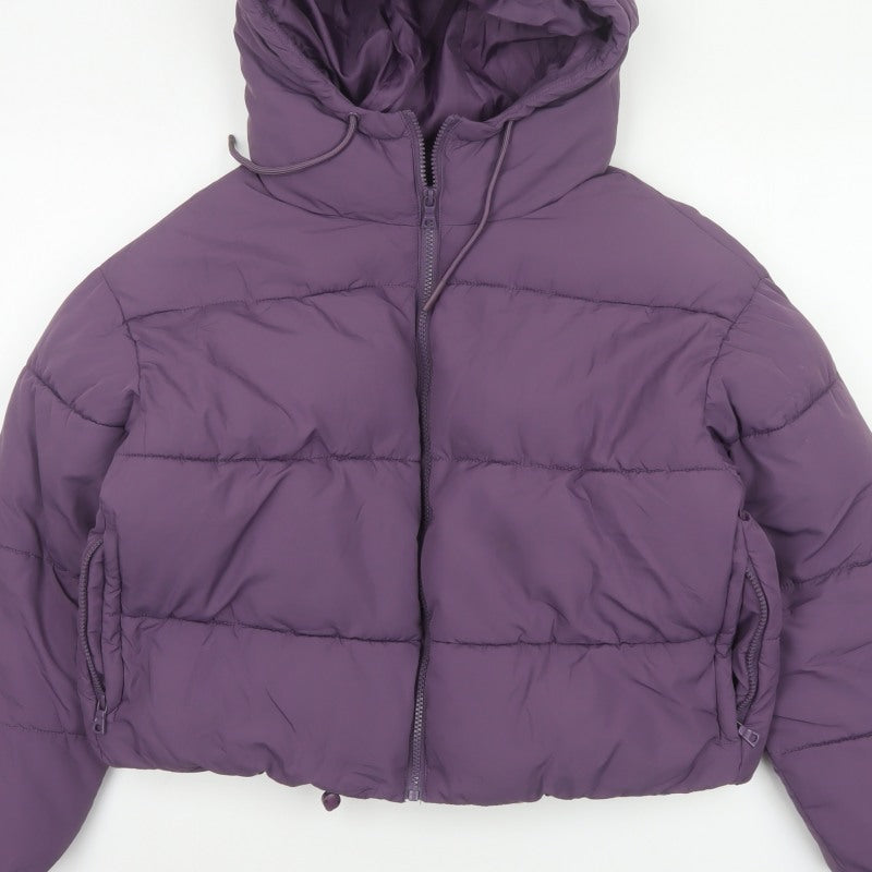 Monki Women Purple S Cropped Hooded Quilted Puffer Jacket