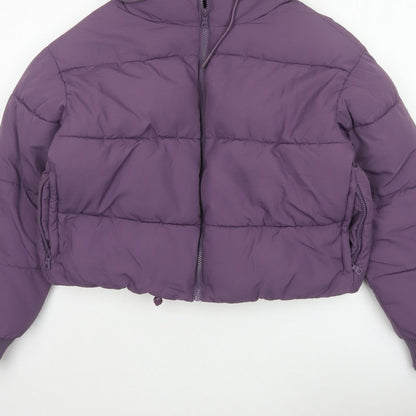 Monki Women Purple S Cropped Hooded Quilted Puffer Jacket