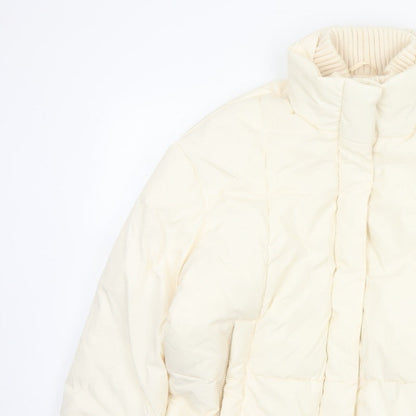 Primark Cares Women Ivory L Puffer Jacket Quilted Winter Full Zip