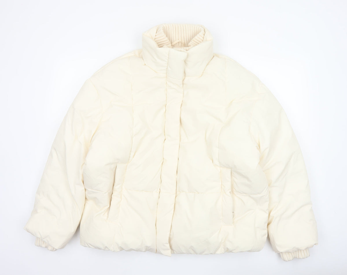 Primark Cares Women Ivory L Puffer Jacket Quilted Winter Full Zip