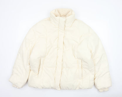 Primark Cares Women Ivory L Puffer Jacket Quilted Winter Full Zip