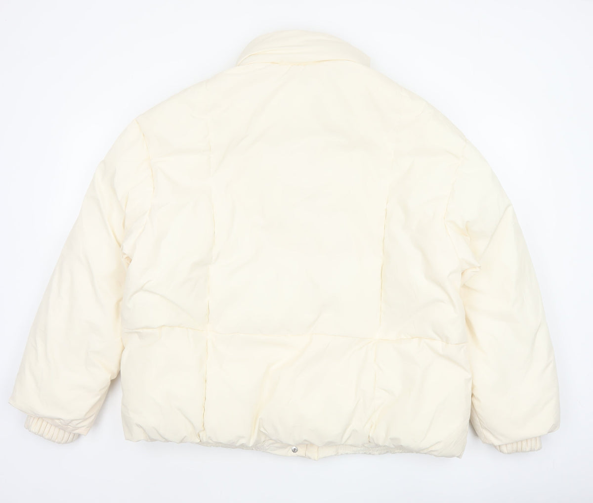 Primark Cares Women Ivory L Puffer Jacket Quilted Winter Full Zip