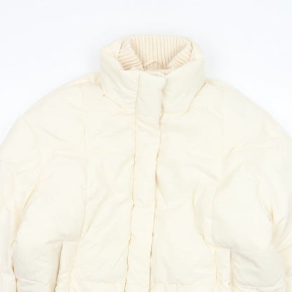 Primark Cares Women Ivory L Puffer Jacket Quilted Winter Full Zip