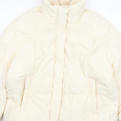 Primark Cares Women Ivory L Puffer Jacket Quilted Winter Full Zip