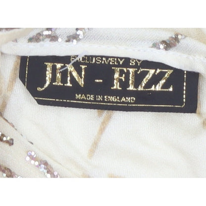 Jin Fizz Women Ivory UK 14 Vintage Sequin V-Neck Midi Sheath Dress