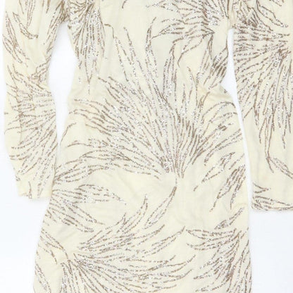 Jin Fizz Women Ivory UK 14 Vintage Sequin V-Neck Midi Sheath Dress