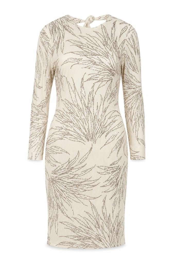 Jin Fizz Women Ivory UK 14 Vintage Sequin V-Neck Midi Sheath Dress