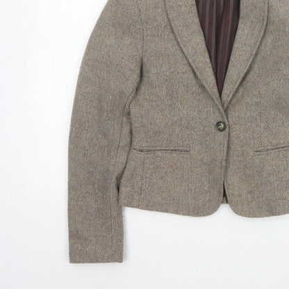 L.O.G.G. Women’s Beige UK 6 Herringbone Tweed Wool Blend Blazer Jacket