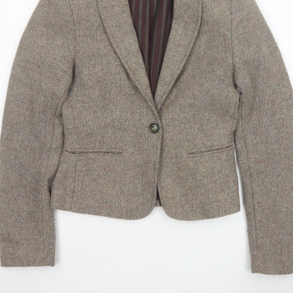 L.O.G.G. Women’s Beige UK 6 Herringbone Tweed Wool Blend Blazer Jacket