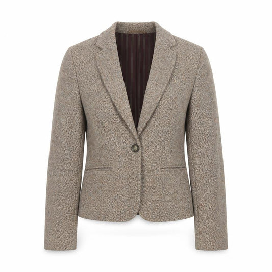 L.O.G.G. Women’s Beige UK 6 Herringbone Tweed Wool Blend Blazer Jacket