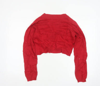 L.K. Bennett Women Red M V-Neck Beaded Button Knit Cardigan