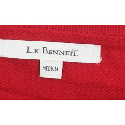 L.K. Bennett Women Red M V-Neck Beaded Button Knit Cardigan