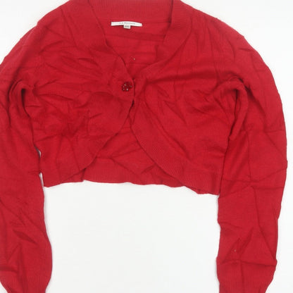 L.K. Bennett Women Red M V-Neck Beaded Button Knit Cardigan