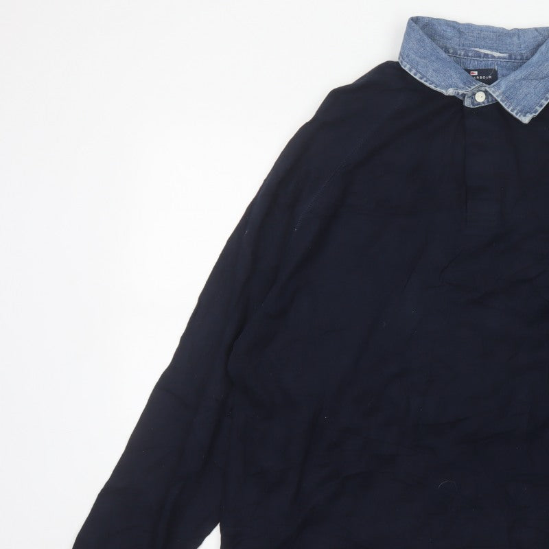 Marks & Spencer Men’s Navy M Long Sleeve Cotton Polo Denim Collar