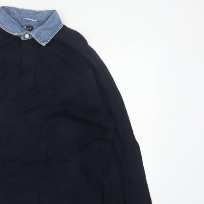 Marks & Spencer Men’s Navy M Long Sleeve Cotton Polo Denim Collar
