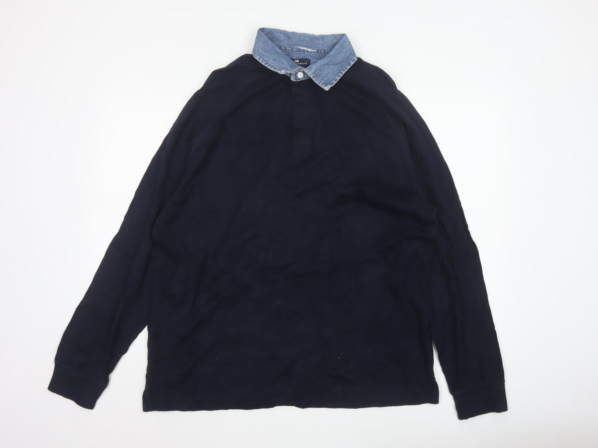 Marks & Spencer Men’s Navy M Long Sleeve Cotton Polo Denim Collar
