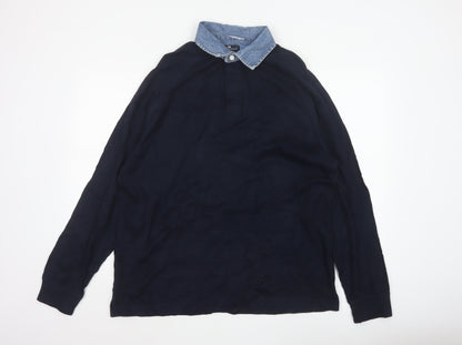 Marks & Spencer Men’s Navy M Long Sleeve Cotton Polo Denim Collar