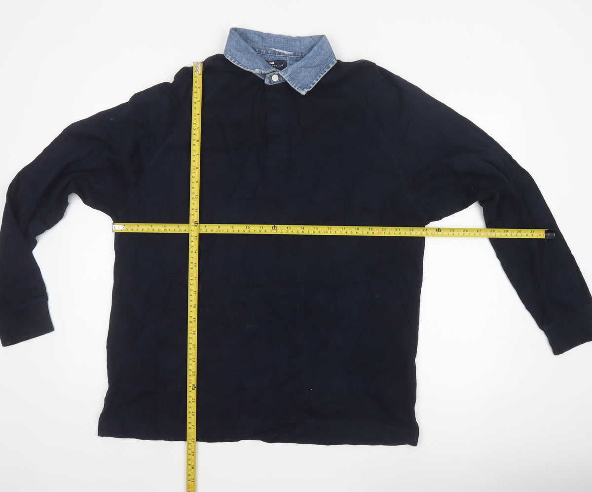 Marks & Spencer Men’s Navy M Long Sleeve Cotton Polo Denim Collar