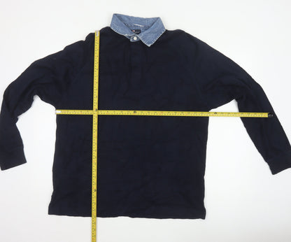 Marks & Spencer Men’s Navy M Long Sleeve Cotton Polo Denim Collar