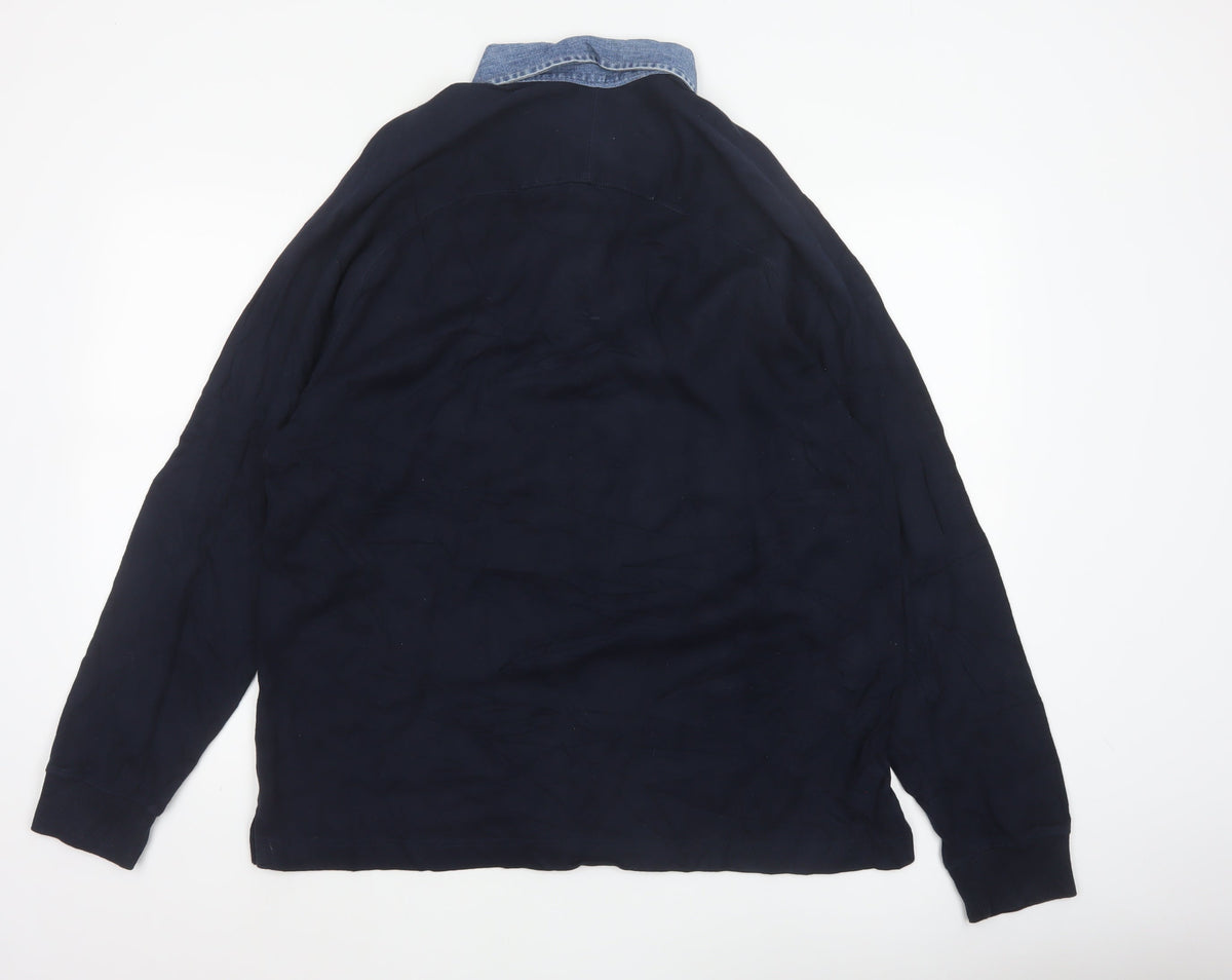 Marks & Spencer Men’s Navy M Long Sleeve Cotton Polo Denim Collar