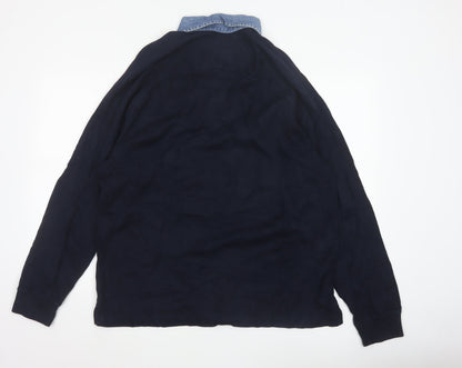 Marks & Spencer Men’s Navy M Long Sleeve Cotton Polo Denim Collar