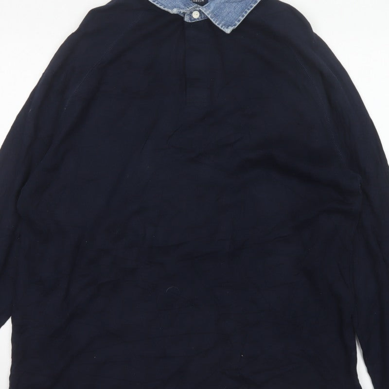 Marks & Spencer Men’s Navy M Long Sleeve Cotton Polo Denim Collar