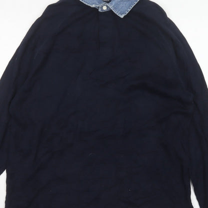 Marks & Spencer Men’s Navy M Long Sleeve Cotton Polo Denim Collar