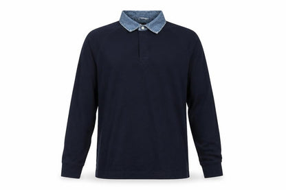 Marks & Spencer Men’s Navy M Long Sleeve Cotton Polo Denim Collar