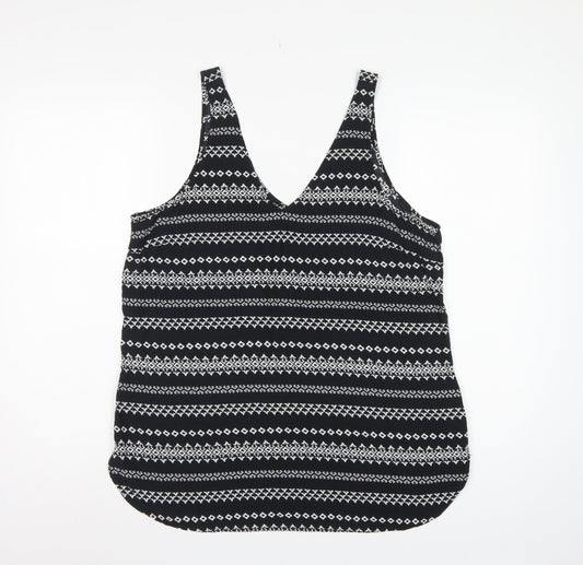 Gap Women Black L Geometric Aztec V-Neck Wide Strap Tank Top