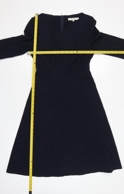 L.K.Bennett Women Blue UK 8 Fit & Flare Midi 3/4 Sleeve Dress