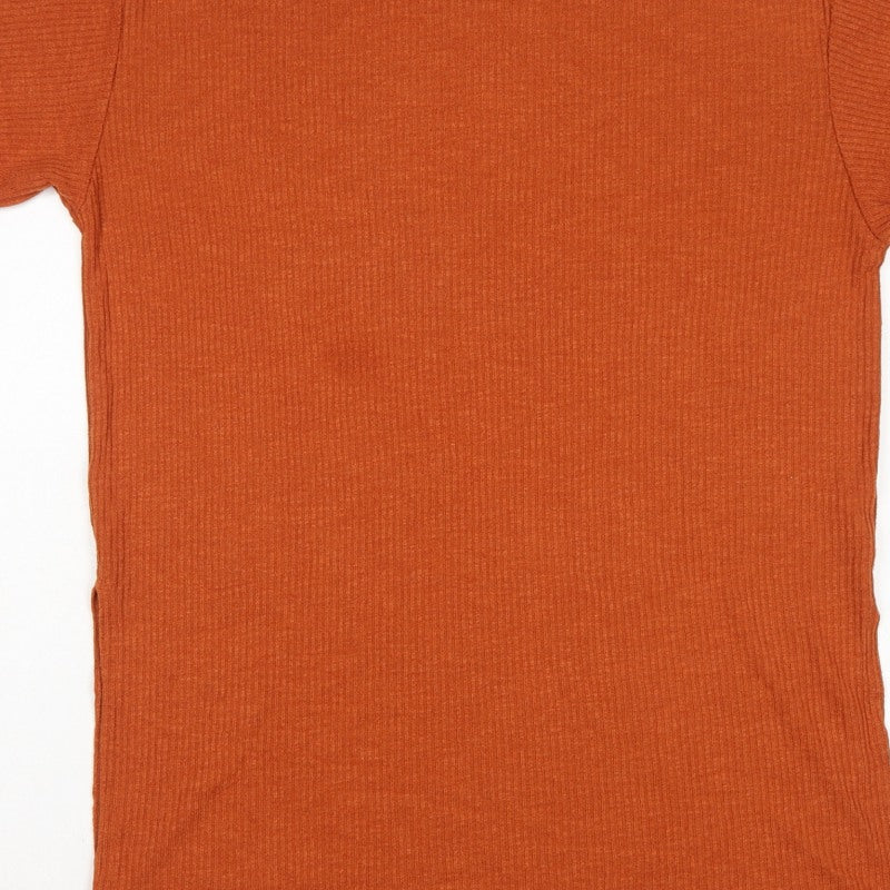 Monki Women Orange UK 12 Ribbed Knit Crew Neck Short Sleeve T-Shirt