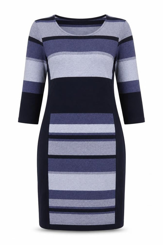 Marks and Spencer Women Blue Stripe UK 16 Bodycon Jersey Midi Dress