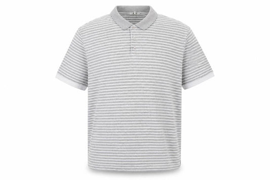 Cotton Traders Men's Grey Marl Striped Polo Shirt 2XL Short Sleeve