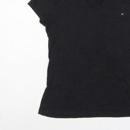 Tommy Hilfiger Women Black M Slim V-Neck Cotton Basic T-Shirt