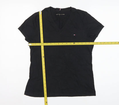 Tommy Hilfiger Women Black M Slim V-Neck Cotton Basic T-Shirt