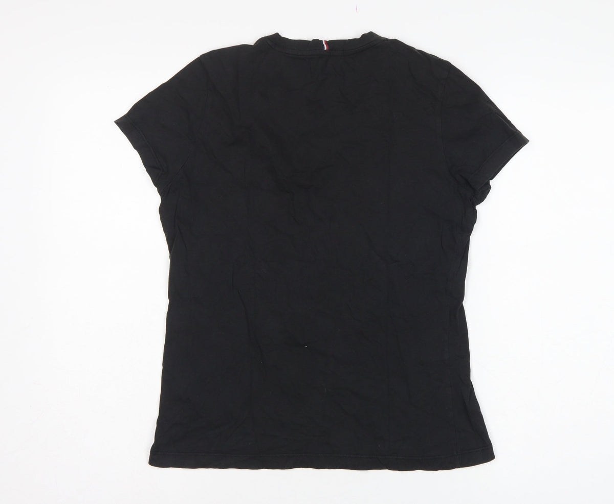 Tommy Hilfiger Women Black M Slim V-Neck Cotton Basic T-Shirt