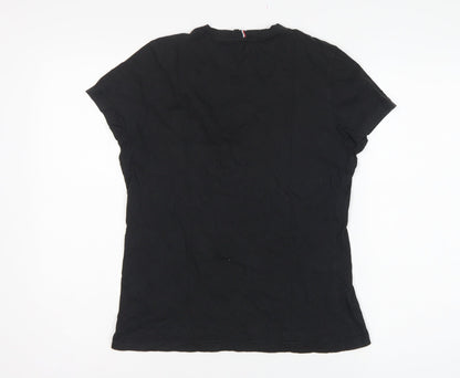 Tommy Hilfiger Women Black M Slim V-Neck Cotton Basic T-Shirt