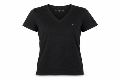 Tommy Hilfiger Women Black M Slim V-Neck Cotton Basic T-Shirt